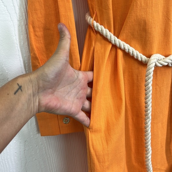 CK Bradley - NWT Orange Button Down Long Sleeve Rope Belt Slit Maxi Dress Large - Picture 5 of 14